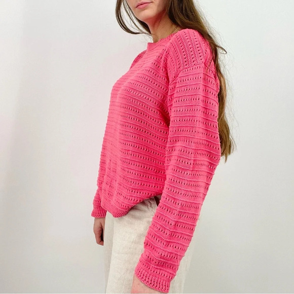 vintage coastal cowgirl bubblegum pink slouchy pointelle crewneck sweater size m - Picture 5 of 9